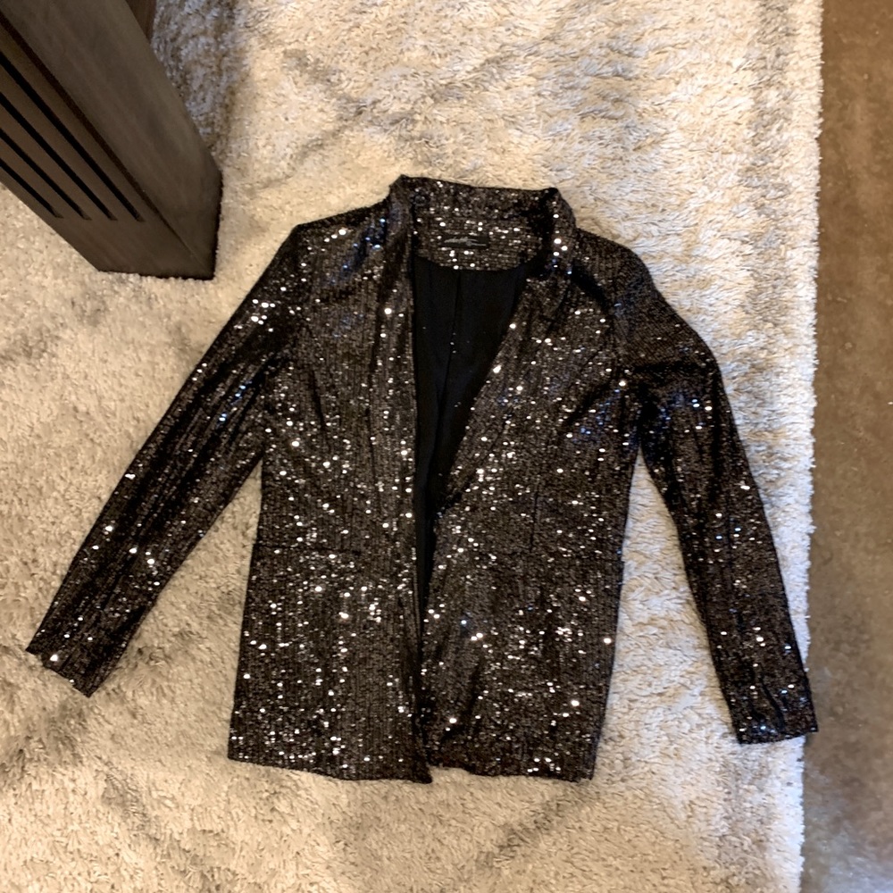 On Twelfth Sequined Black Blazer Sz Small NWOT